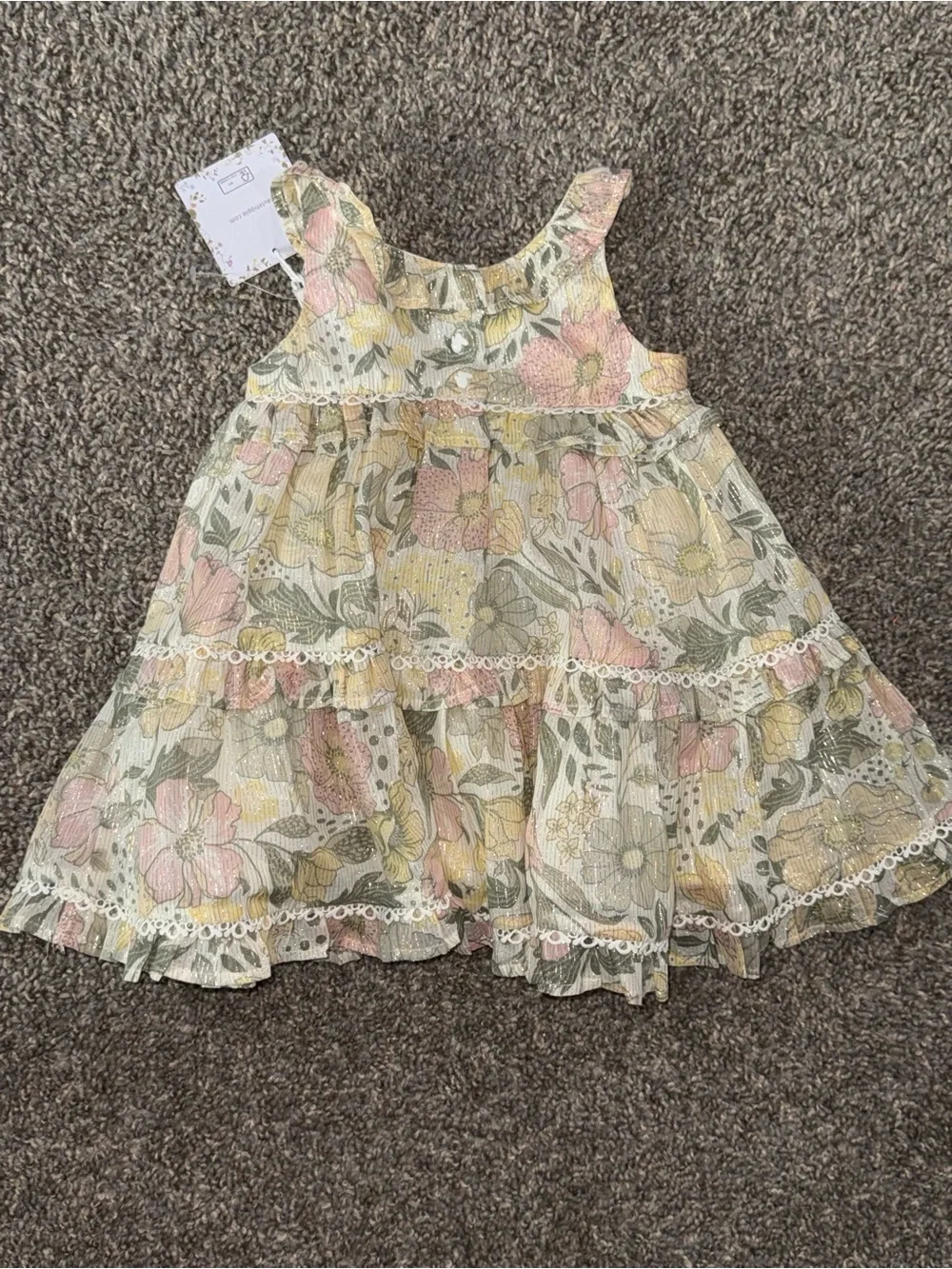 Haute Hippie Kids Floral Ruffle Dress in Pink, Yellow & Green